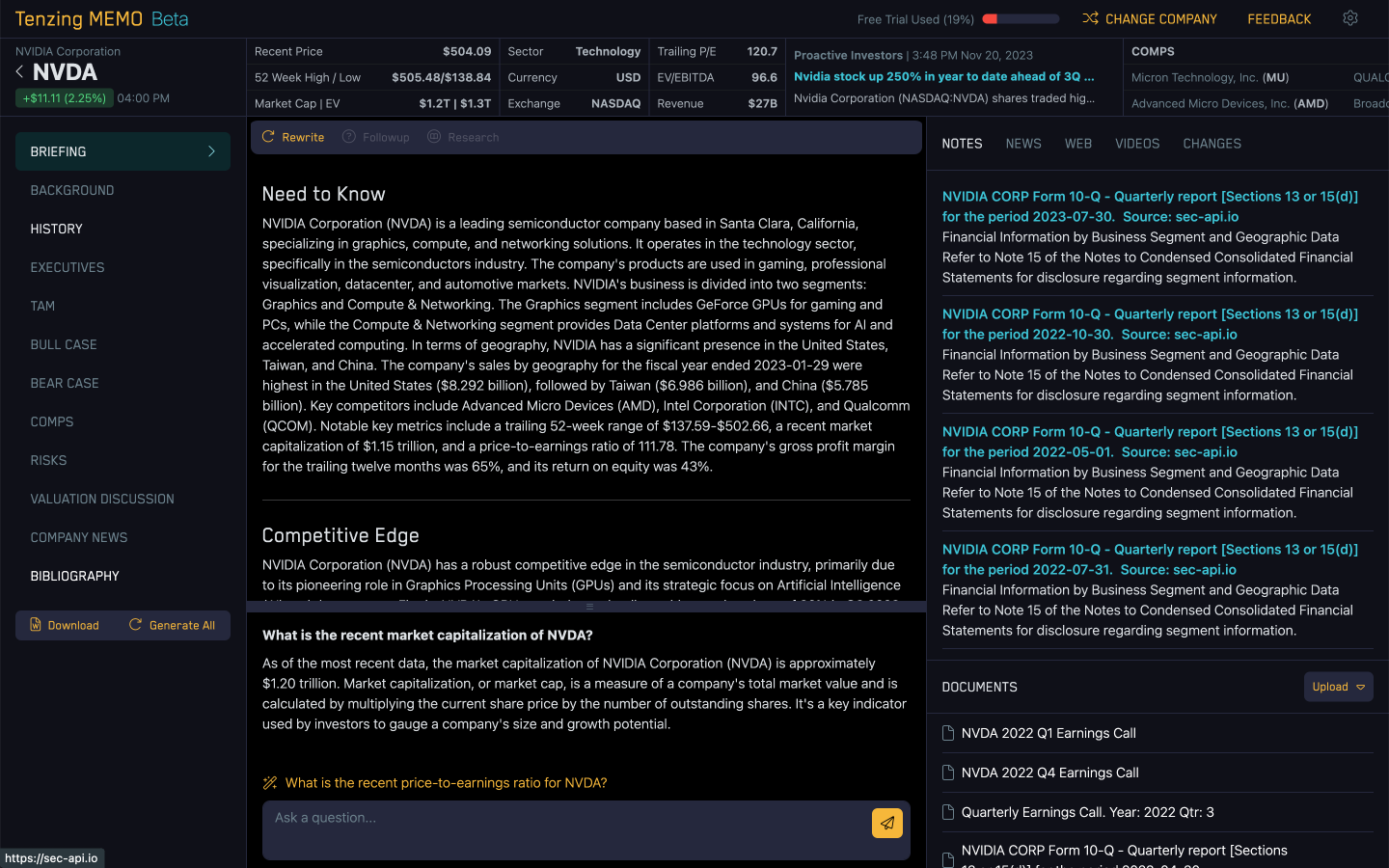 Tenzing MEMO Screenshot